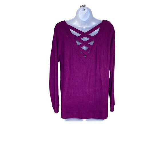 1. STATE Womens Low Back Long Sleeve Jewel Neck Sweater Purple Size Medium - Picture 4 of 7